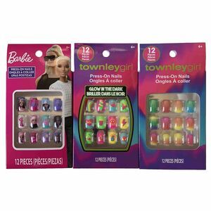 Barbie Press On Nails Glow in the Dark Rainbow 3 Variety Lot Child Size Ages 6+